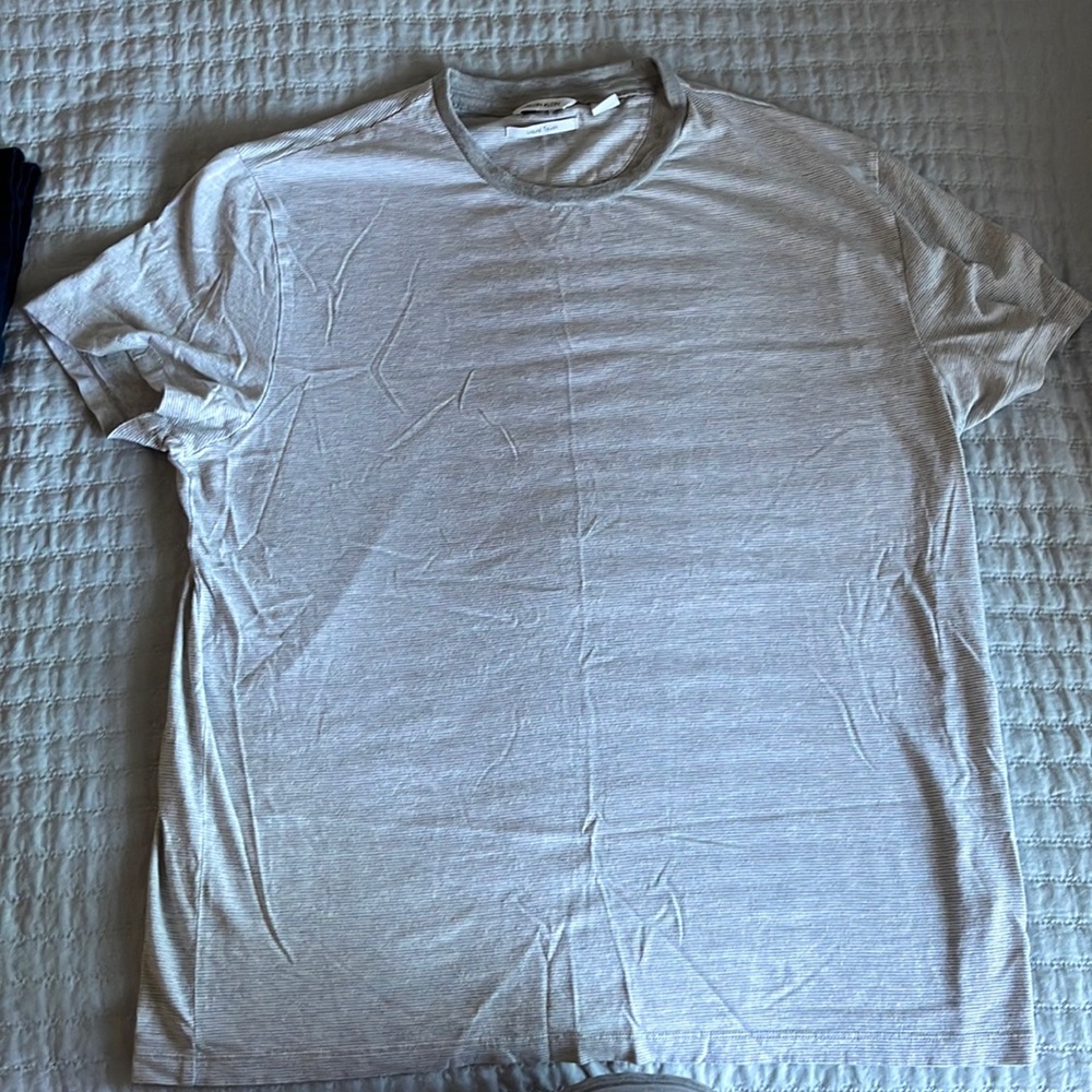 Calvin Klein Shirt white/grey striped tee. Size Large fits medium.